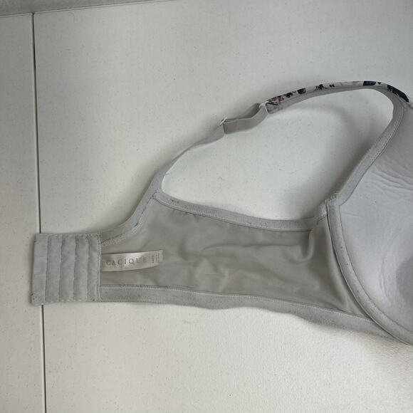 Cacique 44DD Bra Boost Plunge Underwire Floral Lace Cotton Full Figure Coverage - Picture 11 of 15